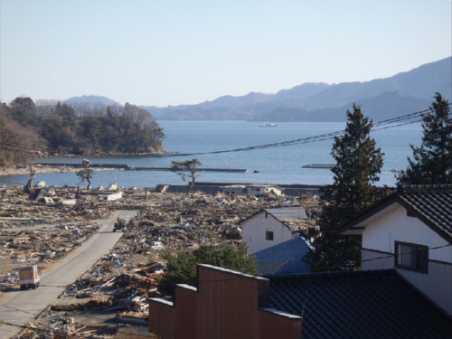 陸前高田市・米崎中から見た広田湾