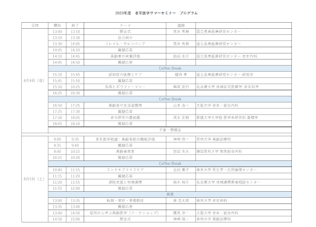 第17回老年医学サマーセミナープログラム