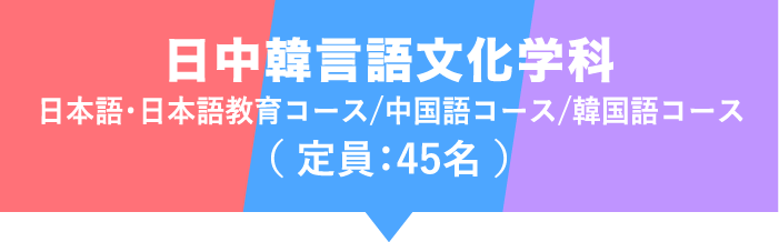 日中韓言語文化学科 日本語・日本語教育コース/中国語コース/韓国語コース( 定員:45名 )