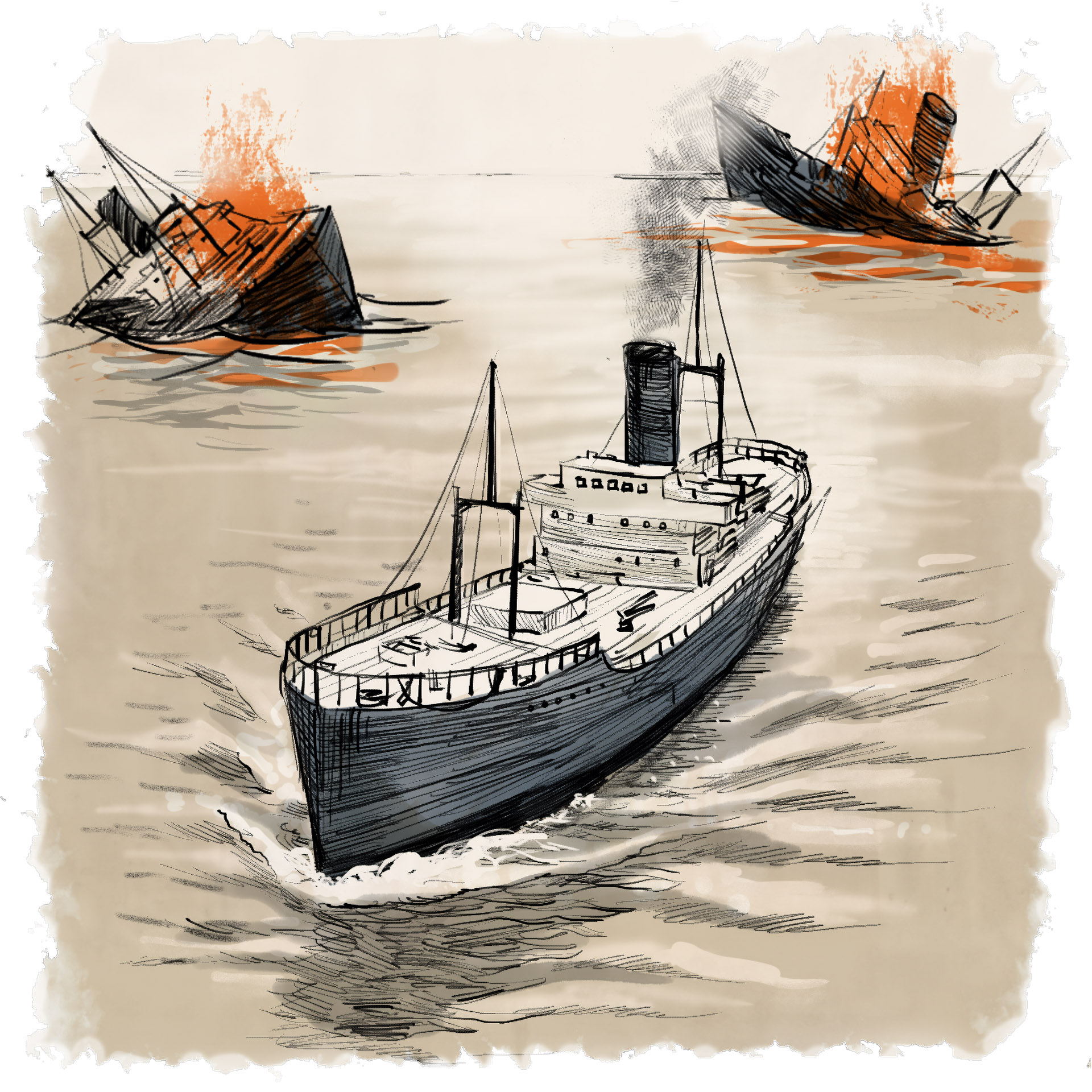 前後の2隻の船は沈没